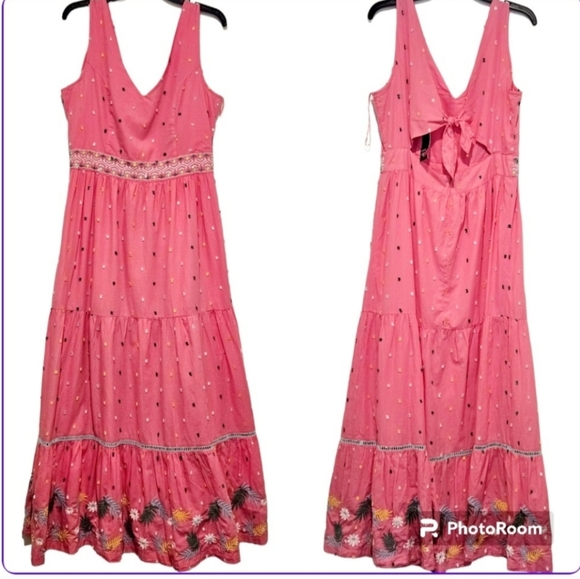 Crown & Ivy Woman's Pink Dress with Floral Details Tiered Maxi - Picture 2 of 10